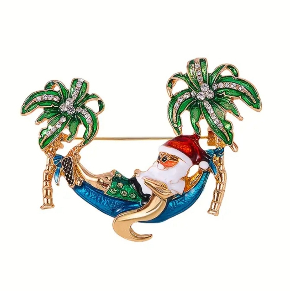 🎁Santa Claus Christmas Brooch Lapel Pin Tropical Santa Holiday Accessories
